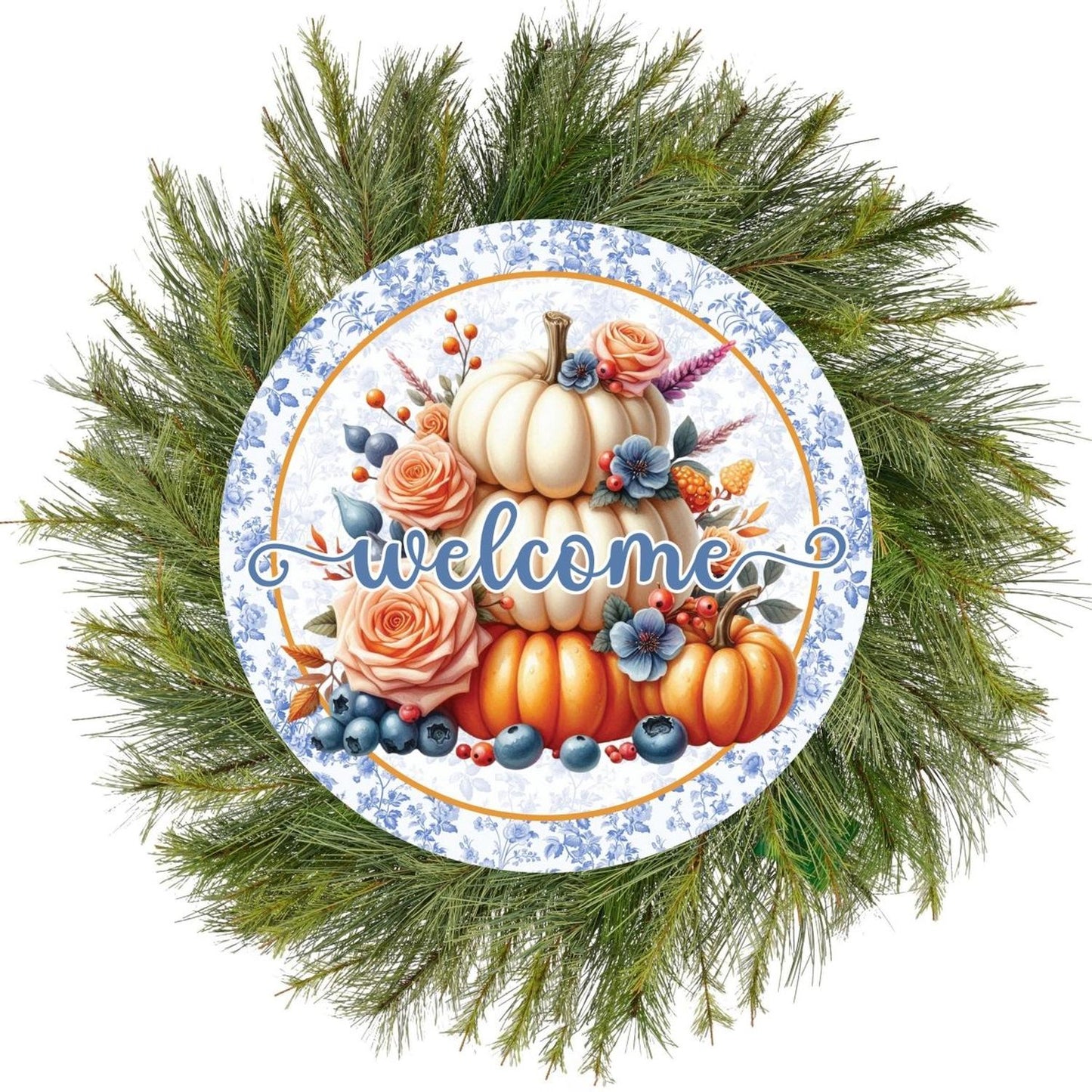 Welcome Fall Triple Pumpkins Round Sign