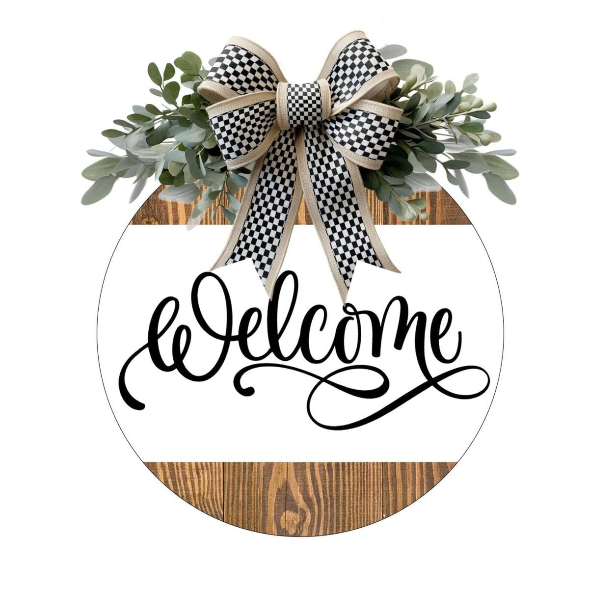 Welcome Faux Wood Round Sign