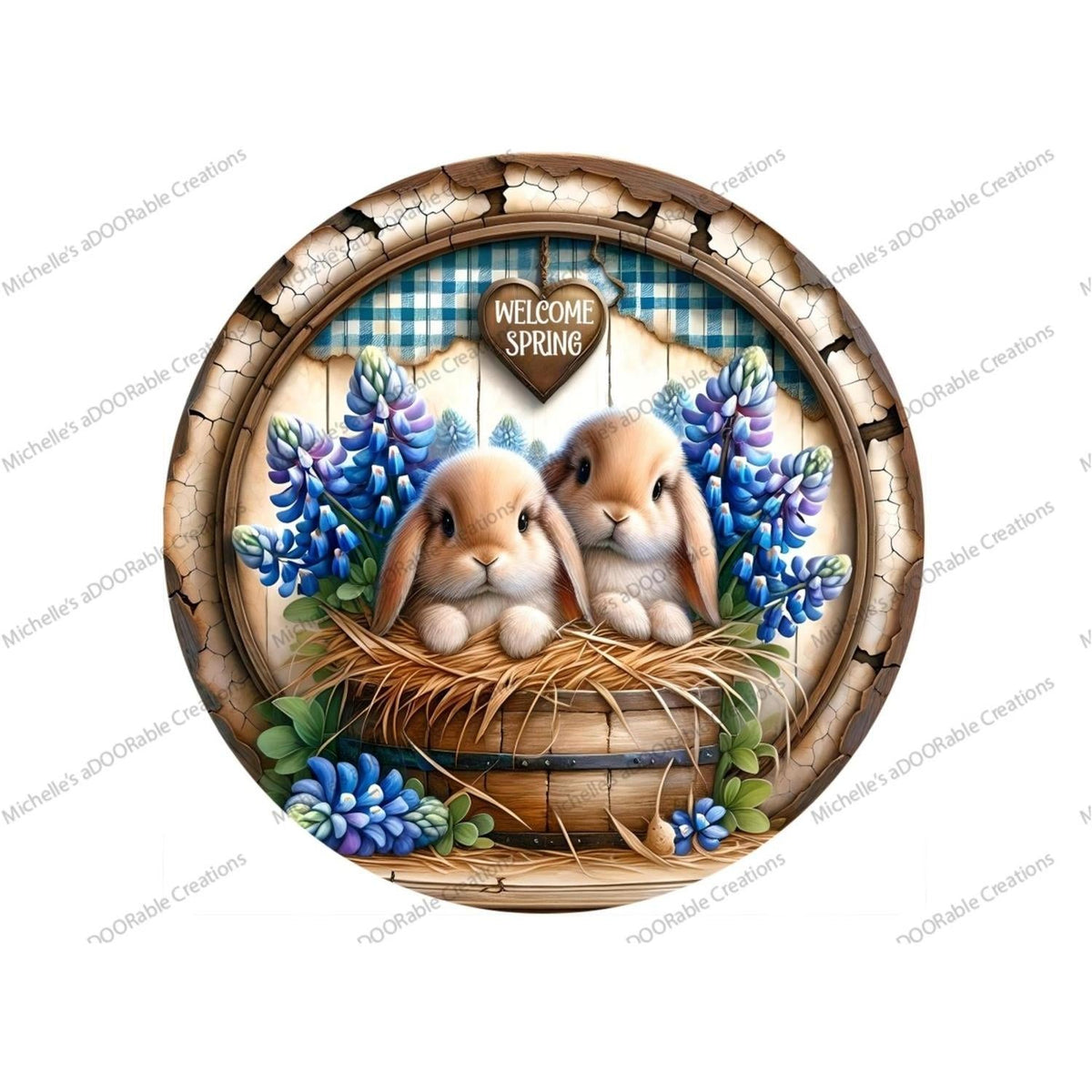 Welcome Spring Bluebonnet Bunny Sign