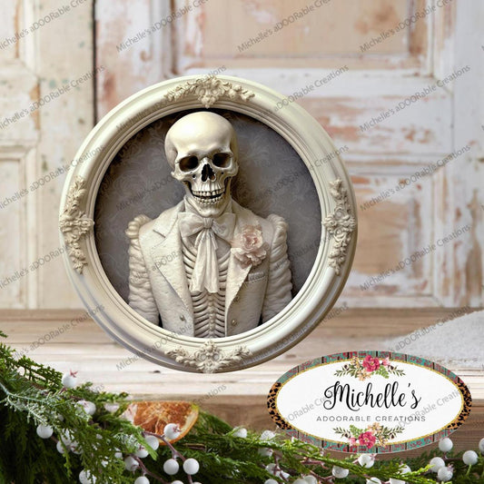 White Skeleton Groom Portrait Sign