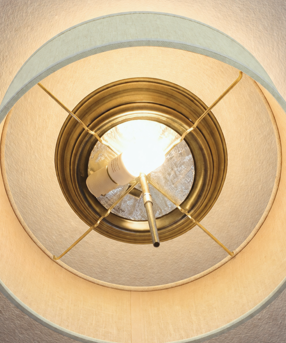 16"W Moderne Flush Mount Conversion Kit  Textured Oatmeal Hardback Drum Lampshade