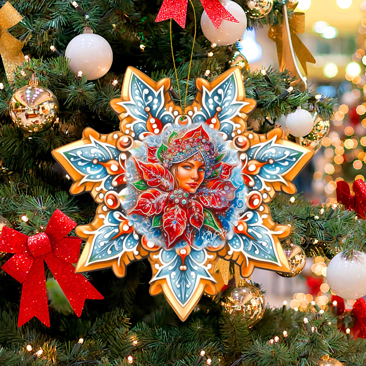 Snow Maiden Snowflake Large Wooden Ornaments by G. Debrekht - Christmas Decor - 8688401M