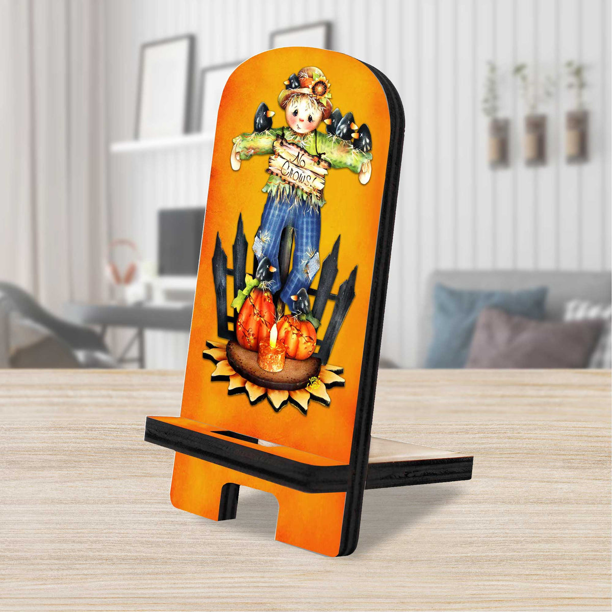 No Crows! Cell Phone Stand Halloween Decor Wood Mobile Tablet Holder Charging Station Organizer by Jamie Mills-Price - 892037-MP