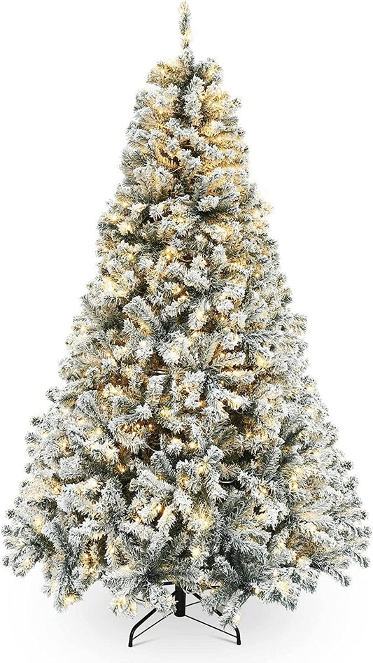 6.5ft Pre-Lit Snow Flock Christmas Tree, Warm White
