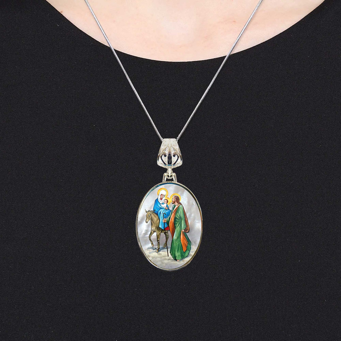 Flight to Egypt Silver Plated Mother of Pearl Jewelry Necklace - 43016