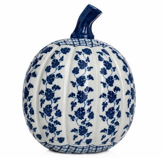 a blue and white pumpkin
