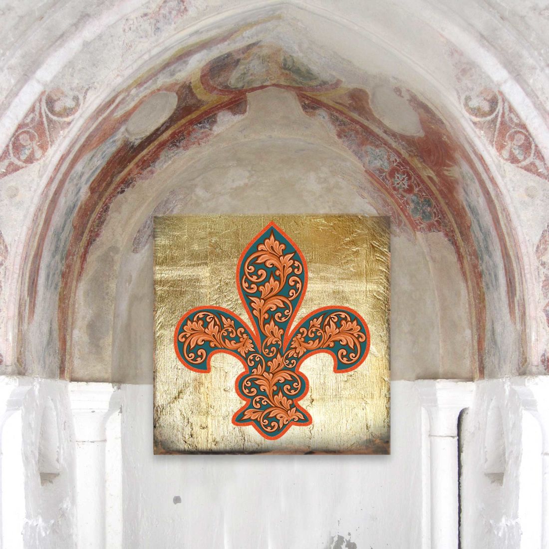 Cross Fleur de Lis Wooden Gold Plated Wall Art by Museum Icon - Celtic Decor - 850442-16
