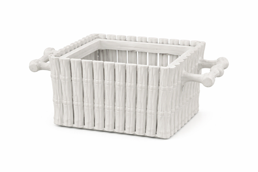 Large Square White Bamboo Planter