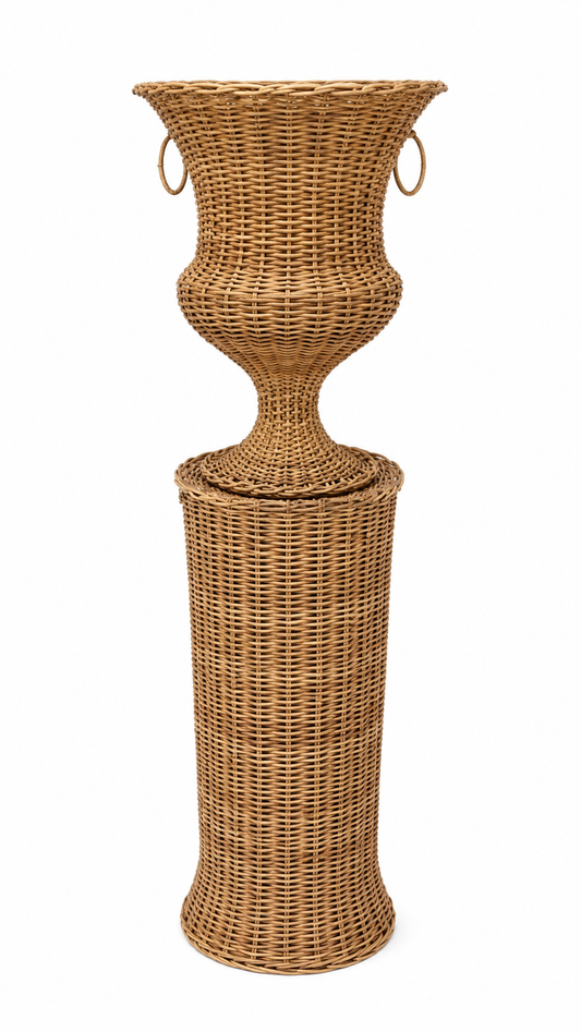 a wicker basket on a white background