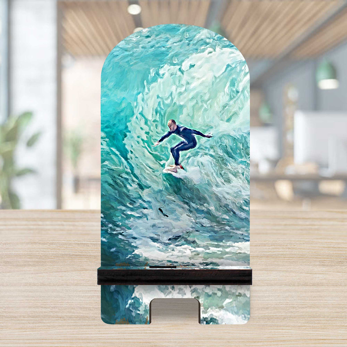 Surfer Coastal Cell Phone Stand Wood Mobile Tablet Holder Charging Station Organizer - 892041