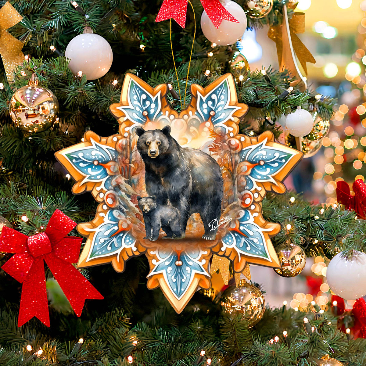 Black Bear Snowflake Large Wooden Ornament by G. Debrekht - Nature Wildlife Decor - 8688407M