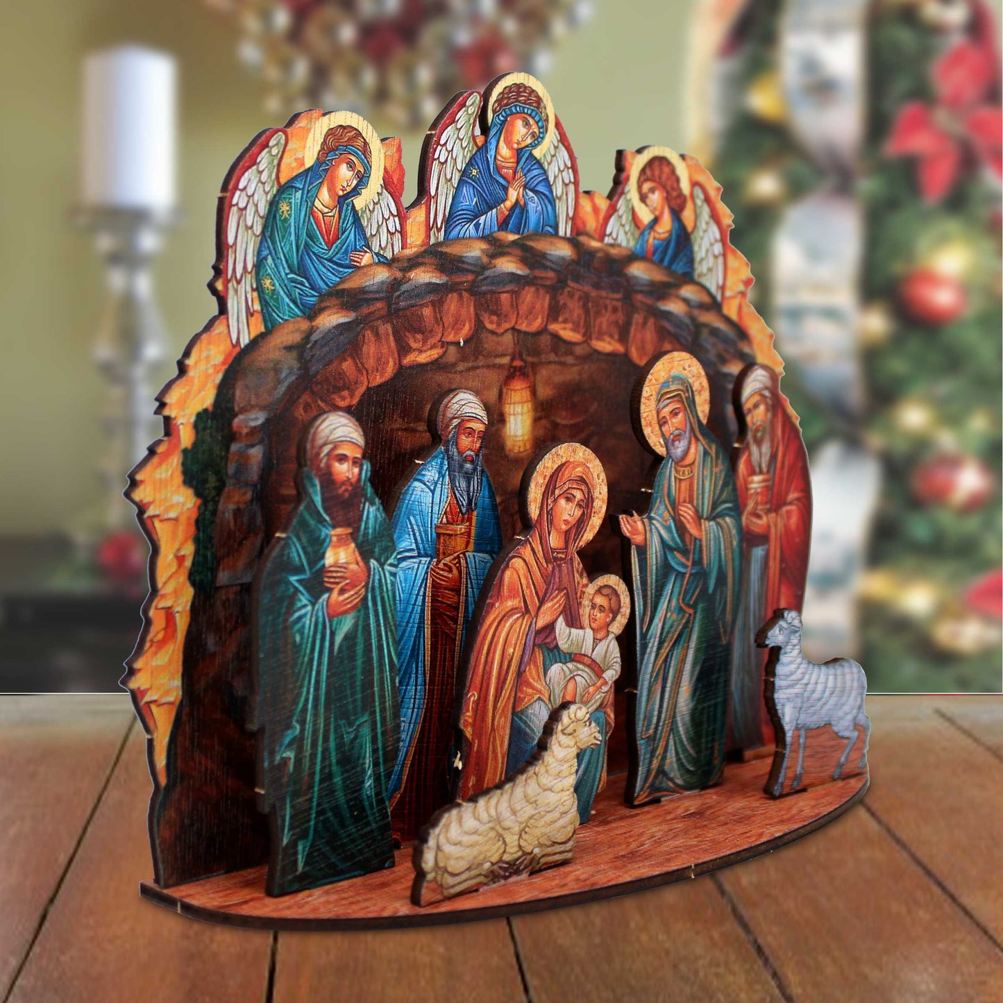 Orthodox Nativity Scene with Angels Decorative Village Eco Wood Set by G. Debrekht Nativity Holiday Decor - 852762
