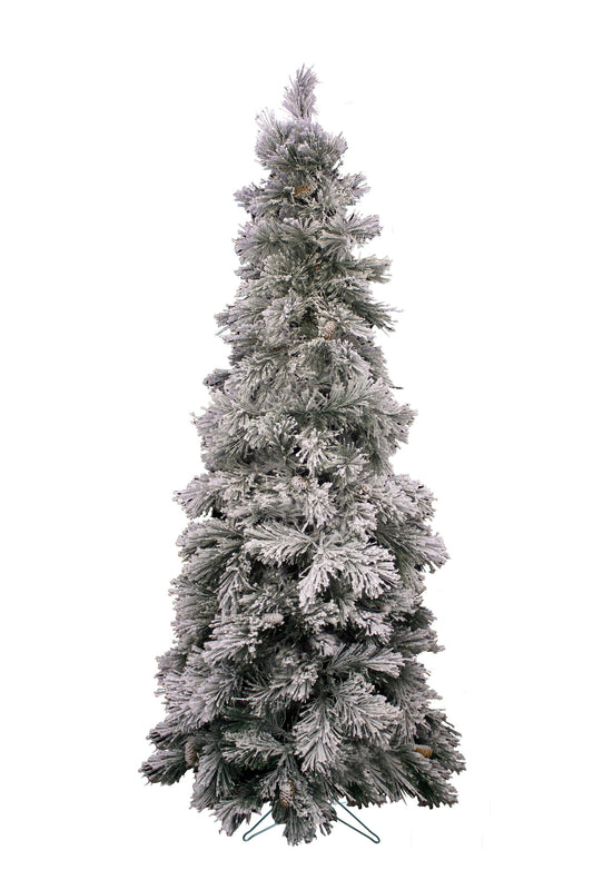 7' Slim Heavy Snow Flocked Alberta Tree with Metal Stand, Dia 31.5", 213 tips