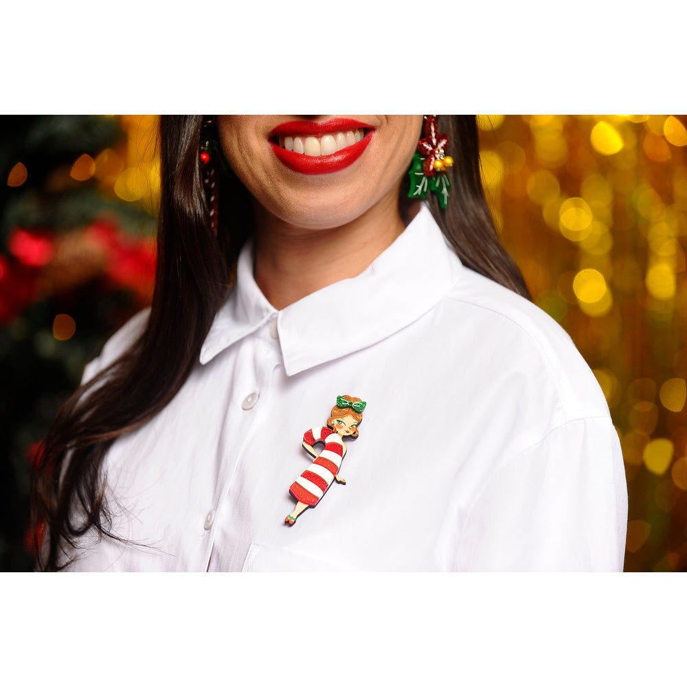 Candy Cane Girl Brooch by Laliblue – Retro Kitschy Statement Brooch for Collectors