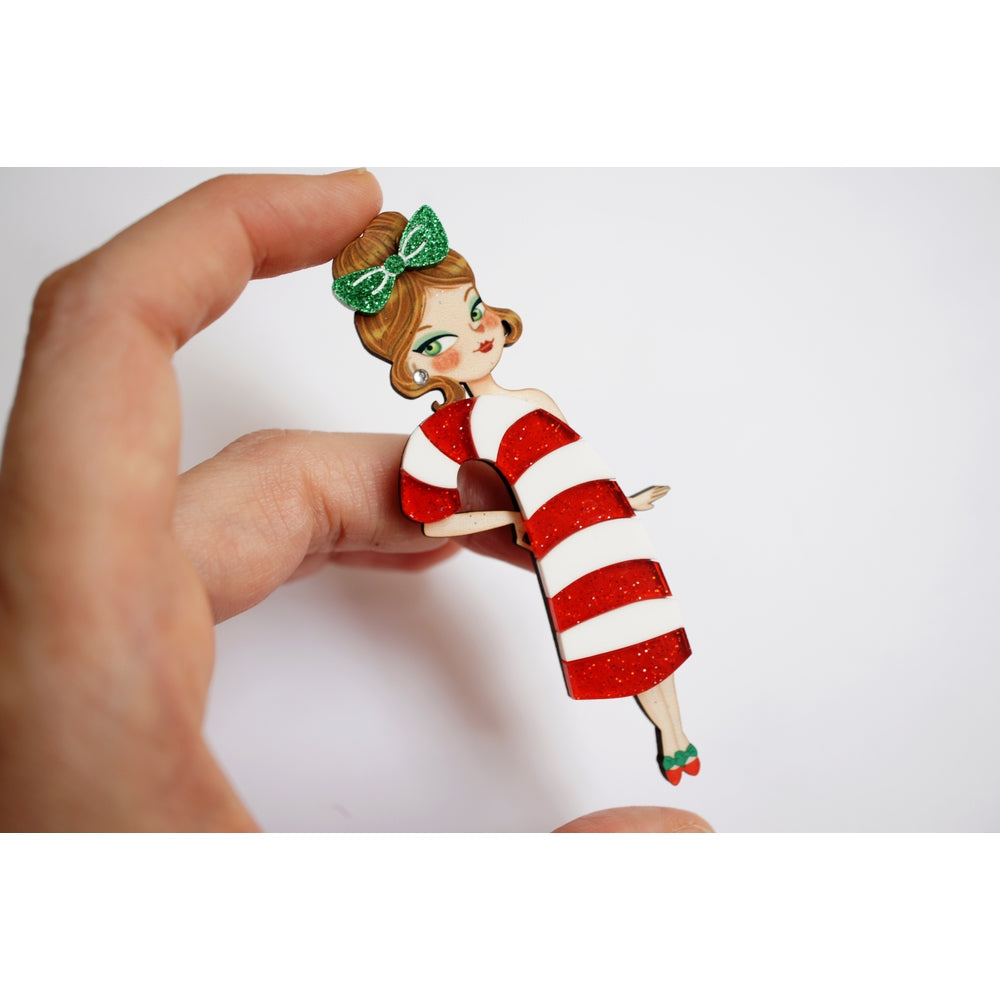 Candy Cane Girl Brooch by Laliblue – Retro Kitschy Statement Brooch for Collectors