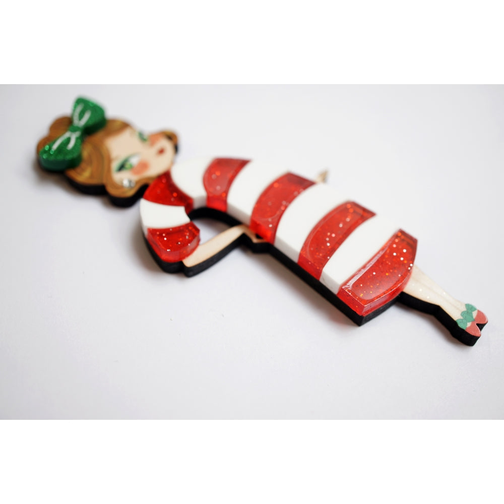 Candy Cane Girl Brooch by Laliblue – Retro Kitschy Statement Brooch for Collectors