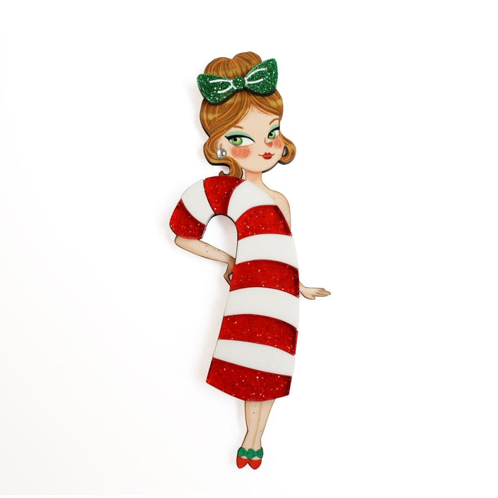 Candy Cane Girl Brooch by Laliblue – Retro Kitschy Statement Brooch for Collectors