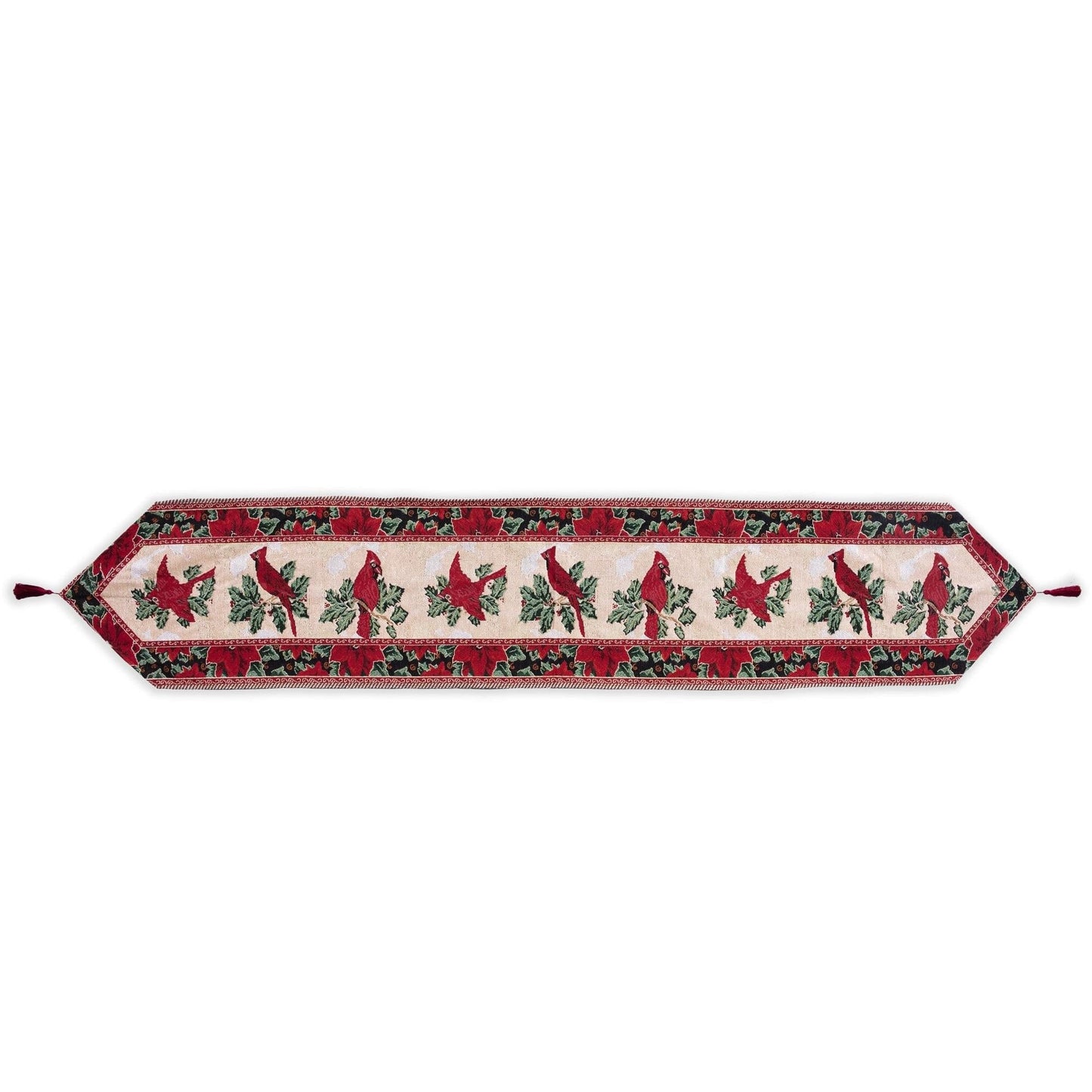 Cardinal, Mistletoe Poinsettia Christmas Tablecloth Holiday Runner 77 Inches