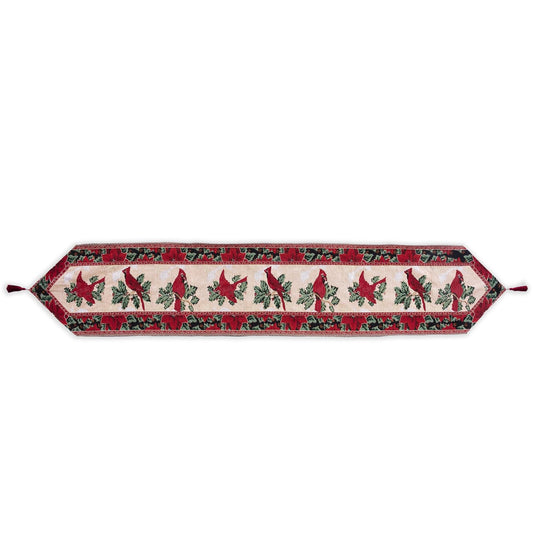 Cardinal, Mistletoe Poinsettia Christmas Tablecloth Holiday Runner 77 Inches