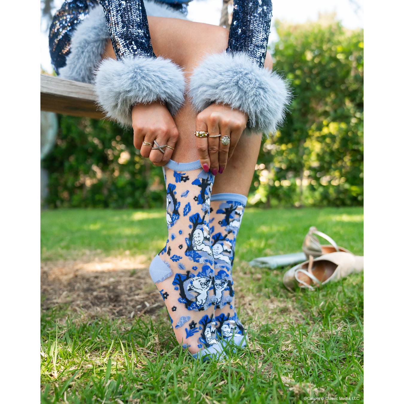 Casper and Trees Sheer Crew Socks