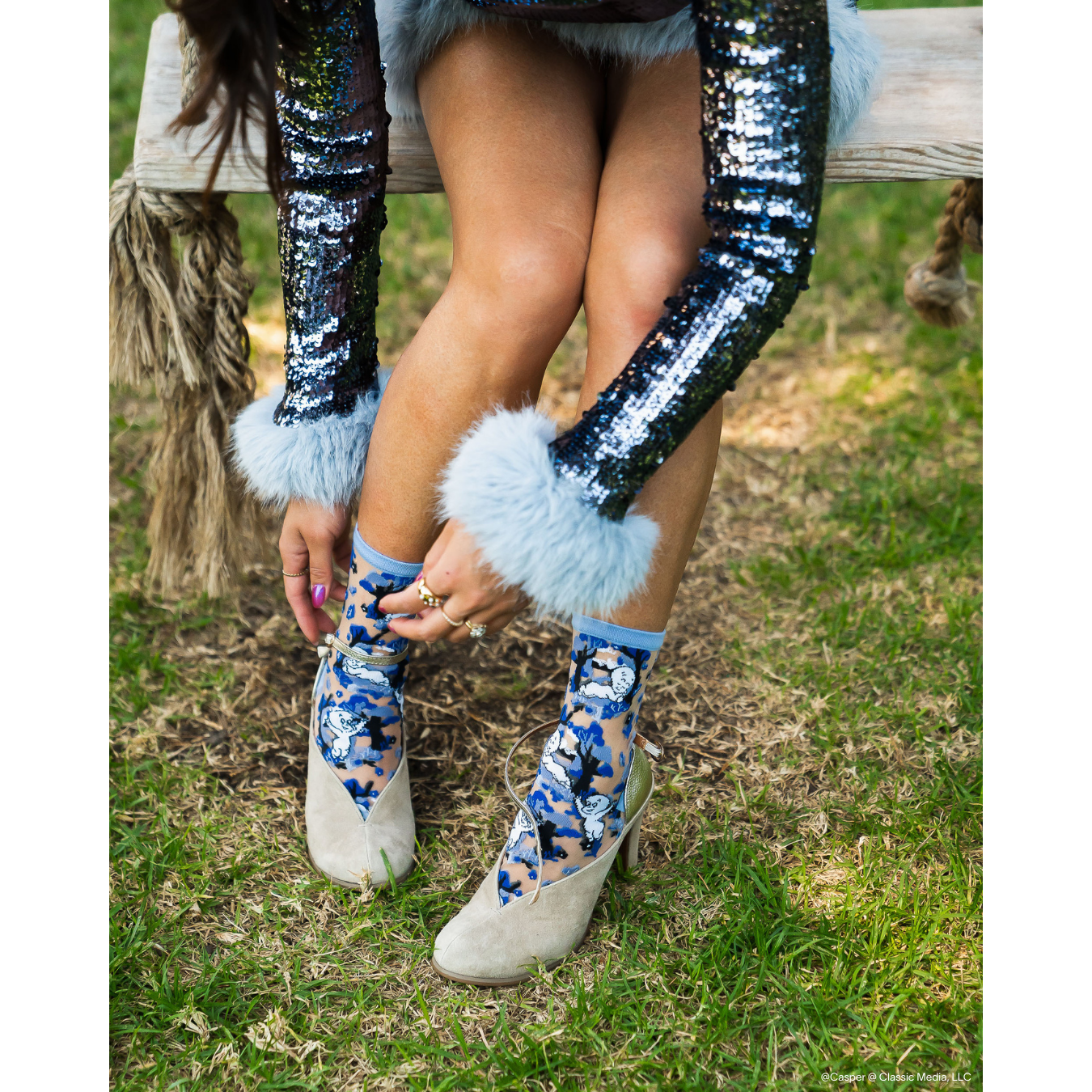 Casper and Trees Sheer Crew Socks