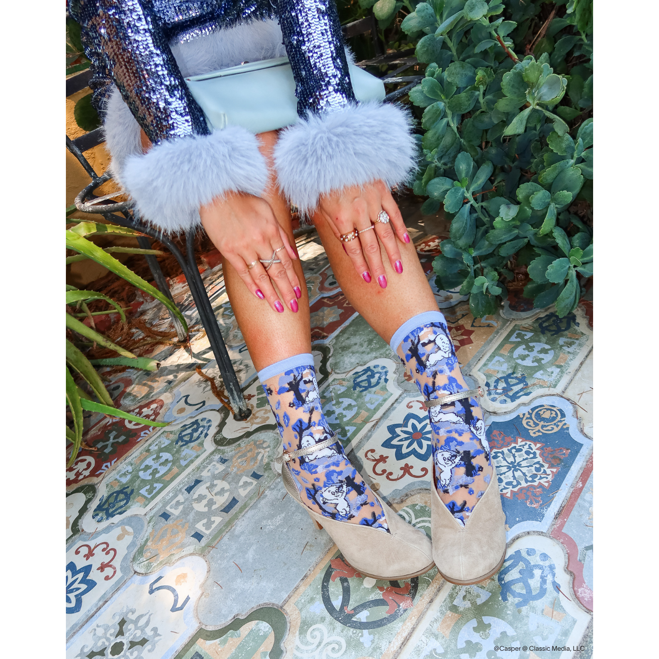Casper and Trees Sheer Crew Socks