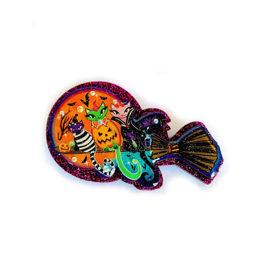 Cats on a Broomstick Brooch by Rosie Rose Parker