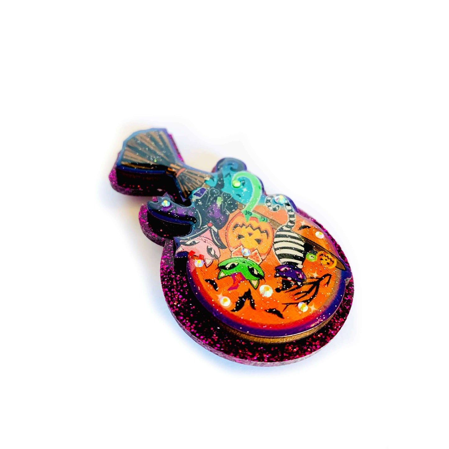 Cats on a Broomstick Brooch by Rosie Rose Parker