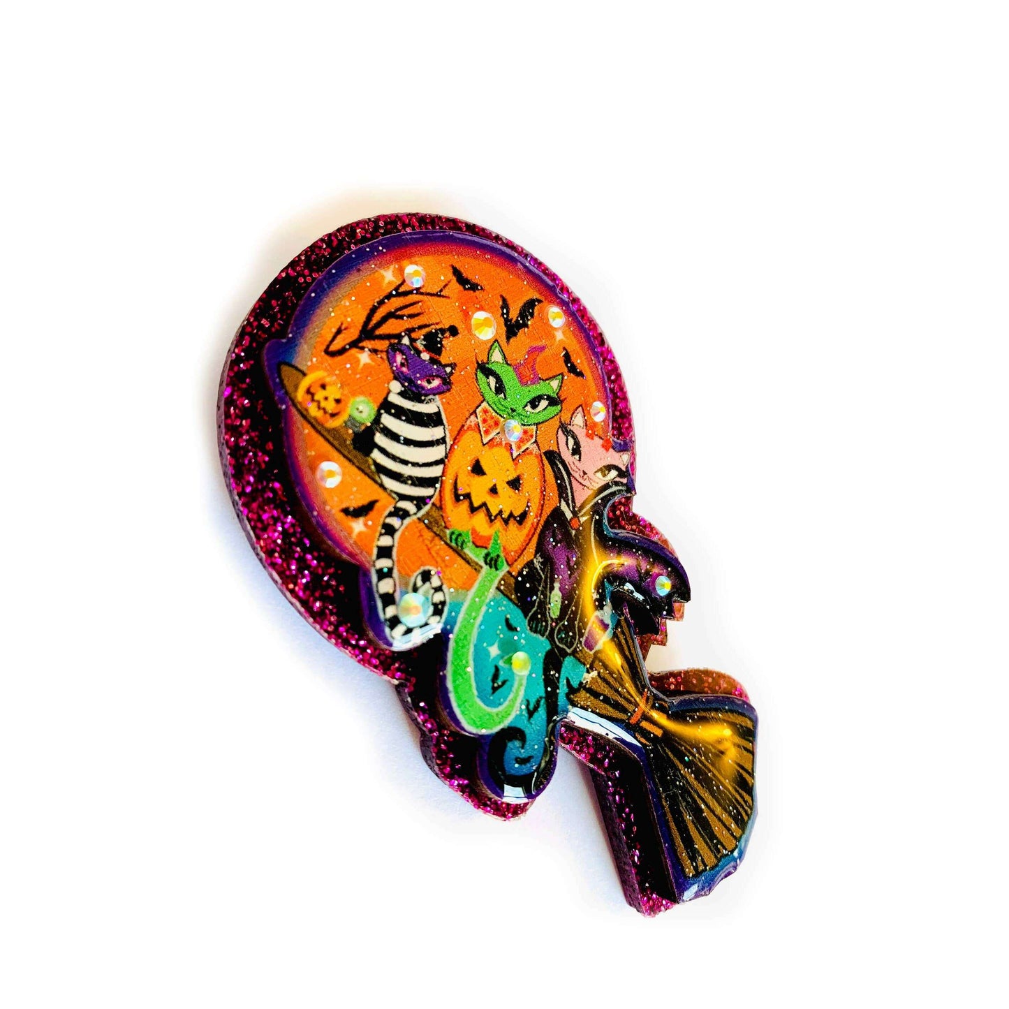 Cats on a Broomstick Brooch by Rosie Rose Parker