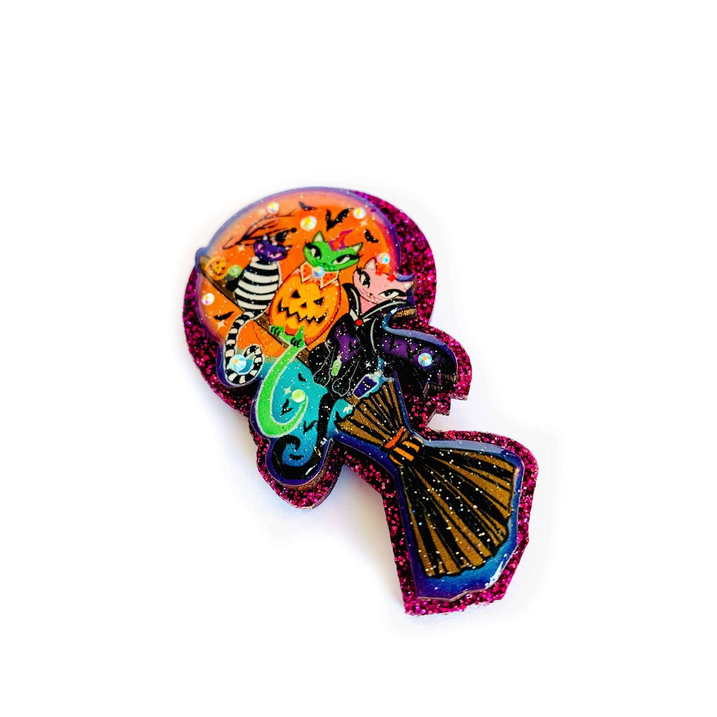Cats on a Broomstick Brooch by Rosie Rose Parker
