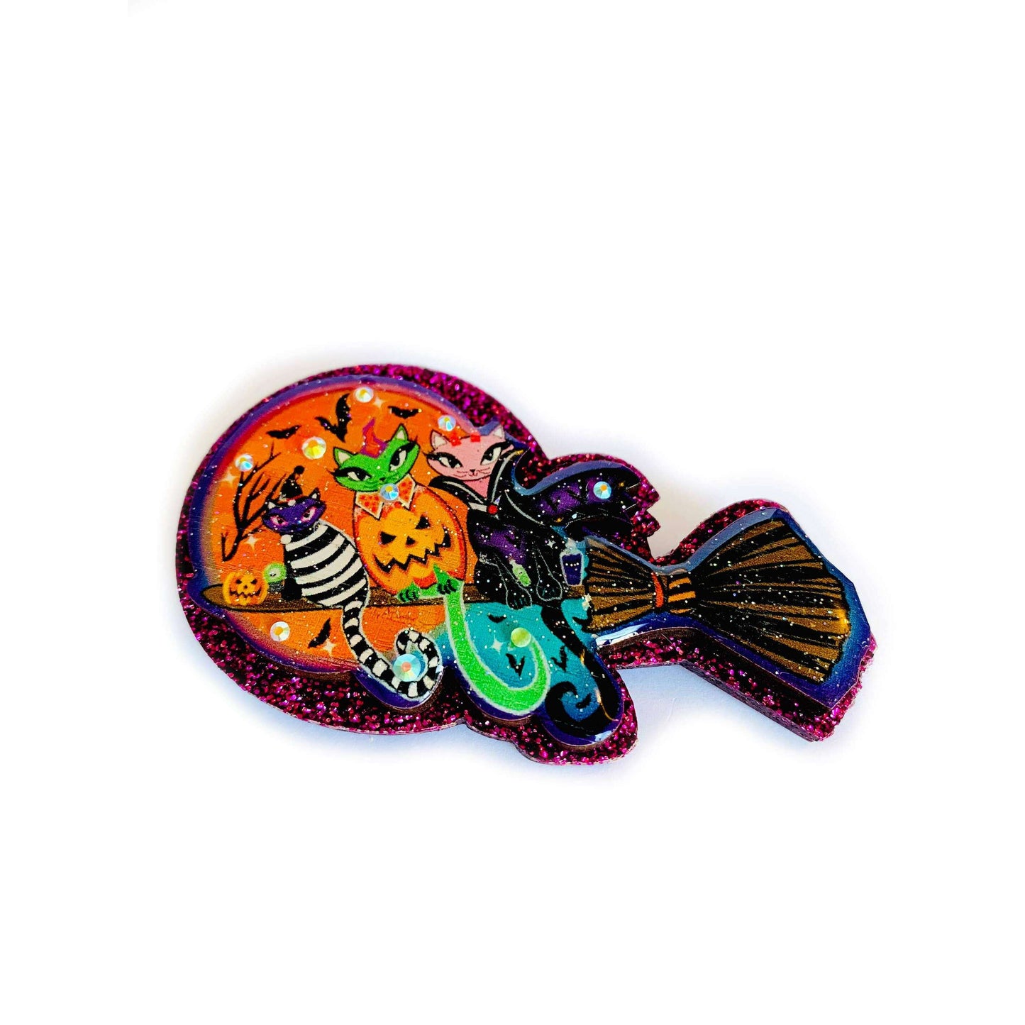 Cats on a Broomstick Brooch by Rosie Rose Parker