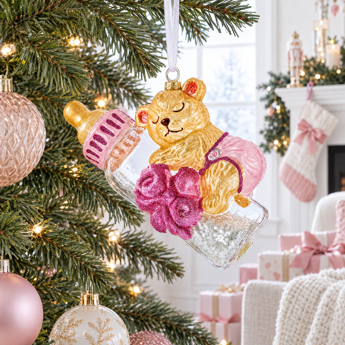 Bear Baby's First Glass Christmas Ornament