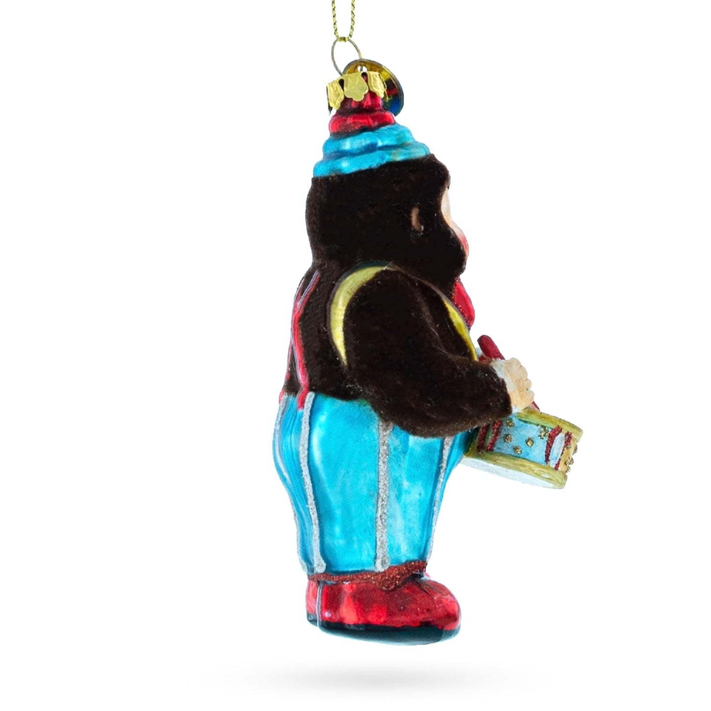 Fluffy Monkey Drumming Glass Christmas Ornament
