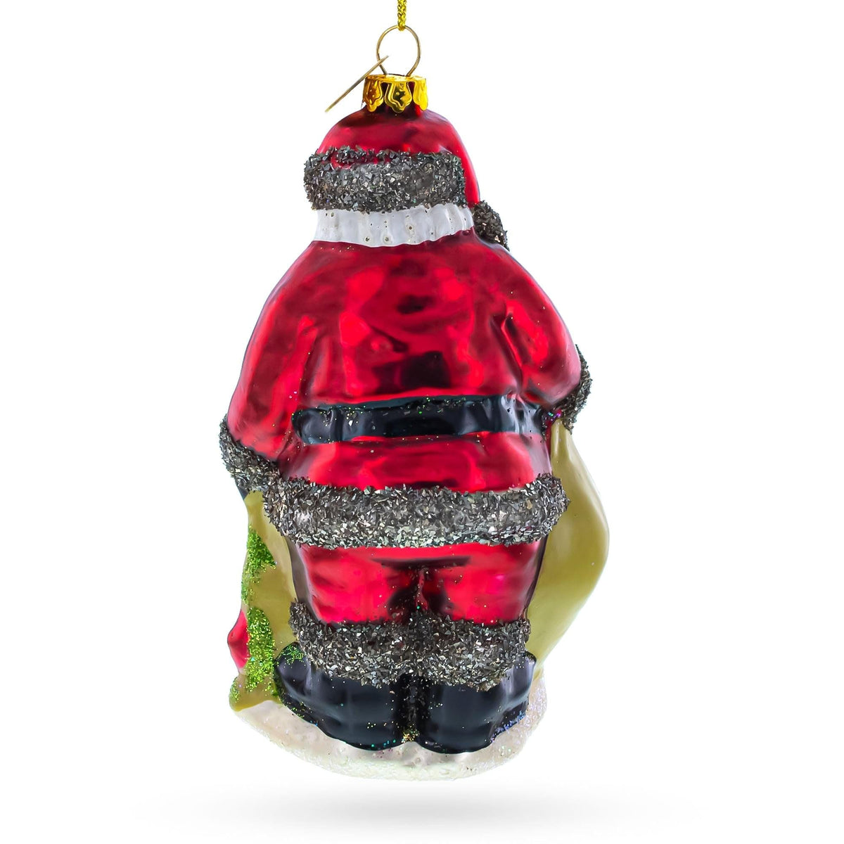 Santa with Toy Sack Glass Christmas Ornament