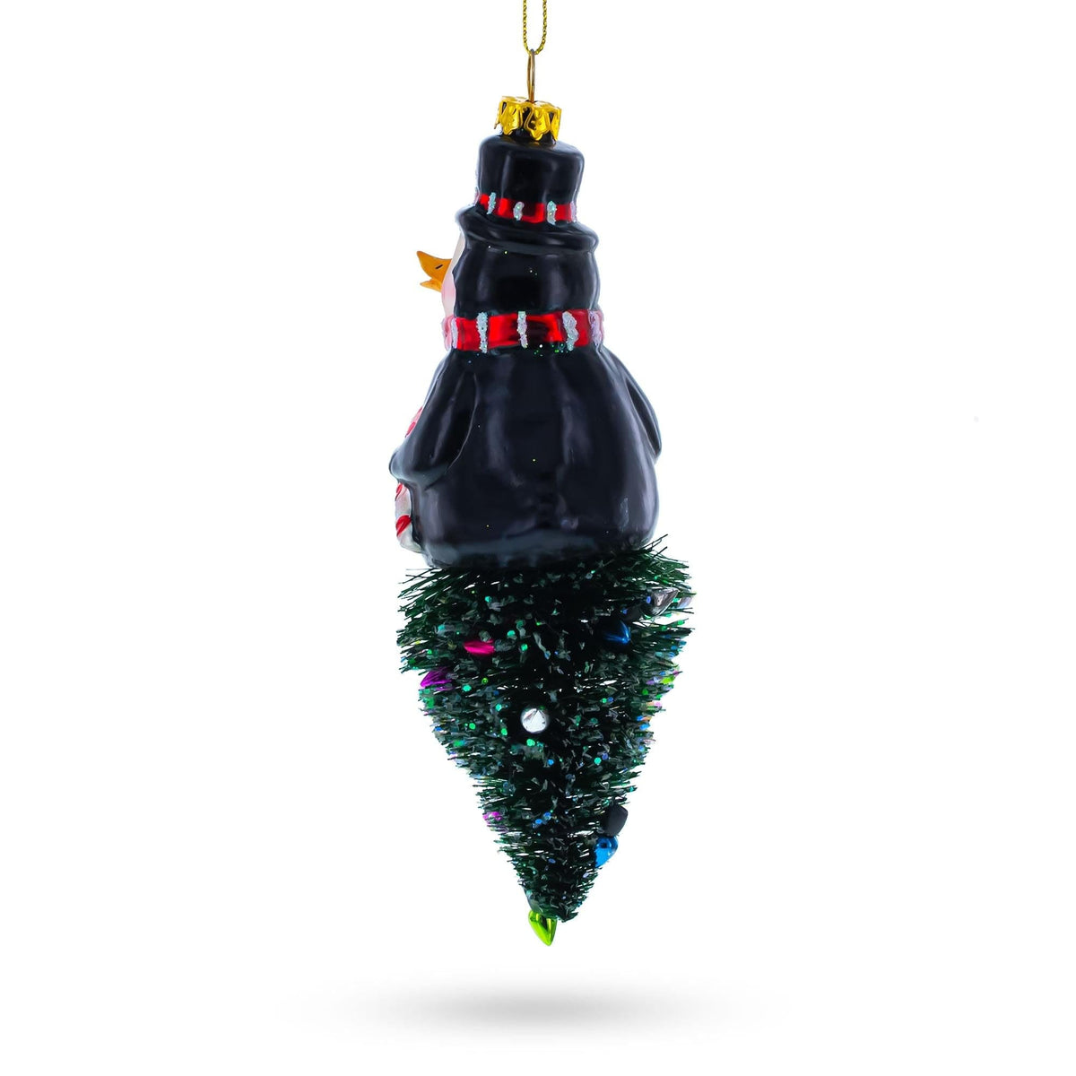 Penguin on Upside Down Tree Glass Christmas Ornament