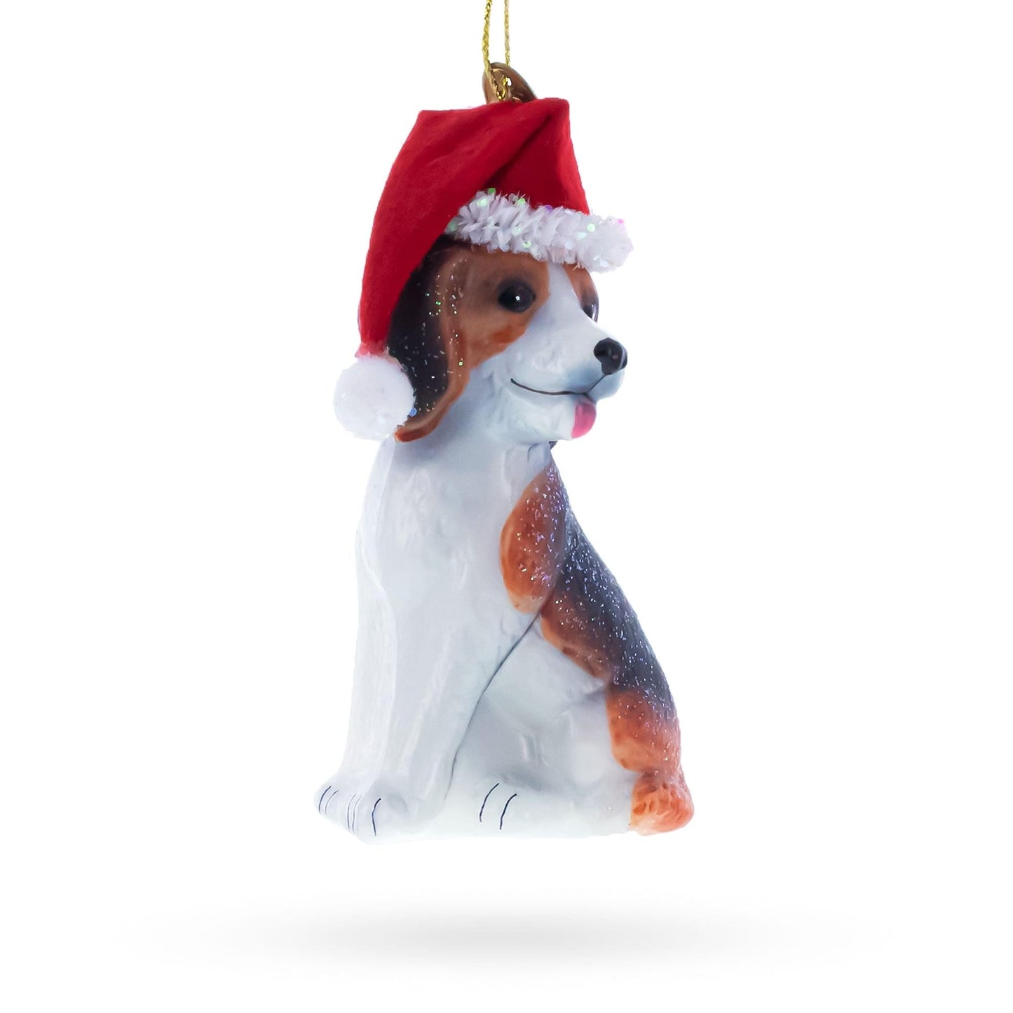 Beagle Dog with Santa Hat Glass Christmas Ornament