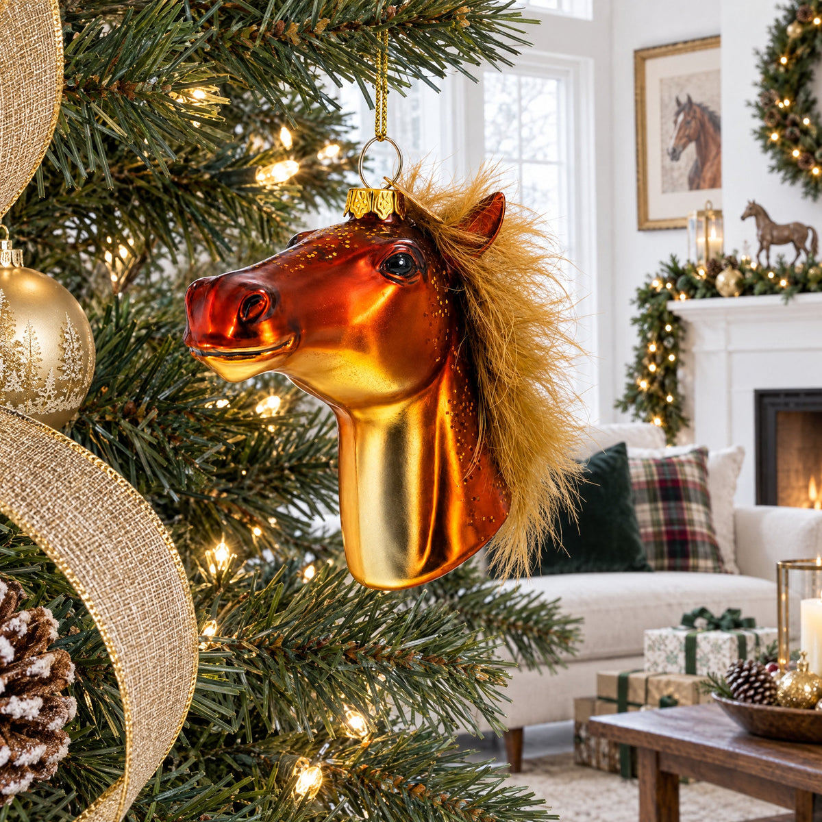Horse Head Glass Christmas Ornament