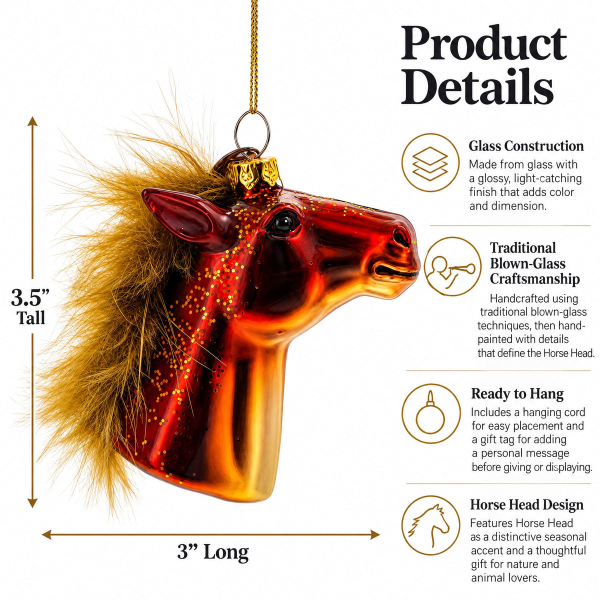 Horse Head Glass Christmas Ornament