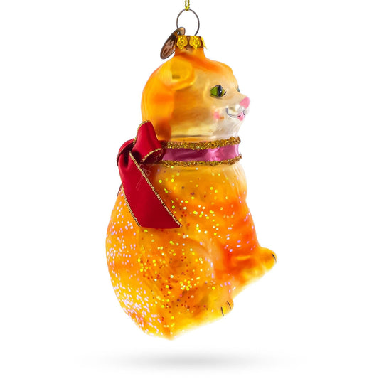 Cat with Red Scarf Glass Christmas Ornament
