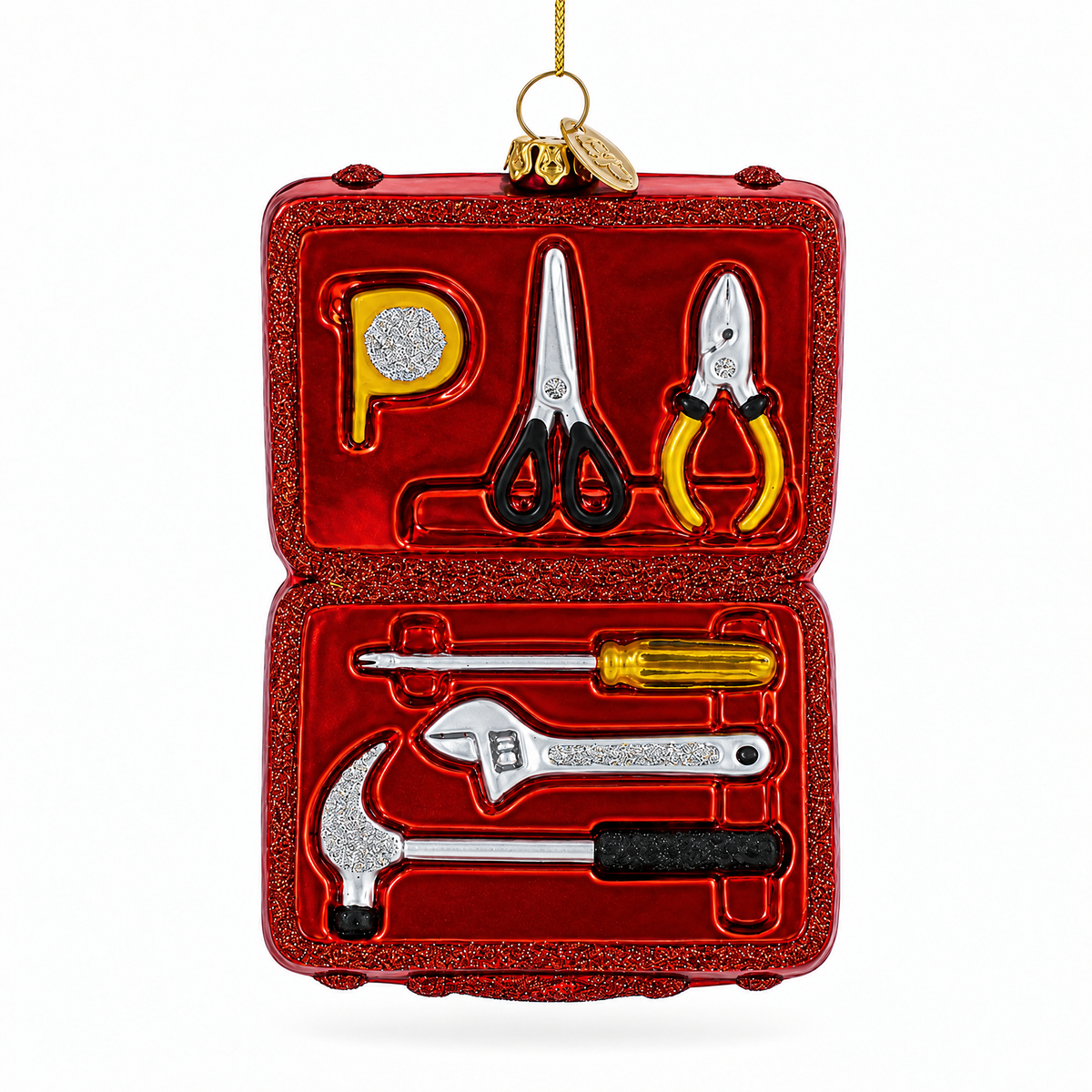 Handyman with Toolbox Glass Christmas Ornament