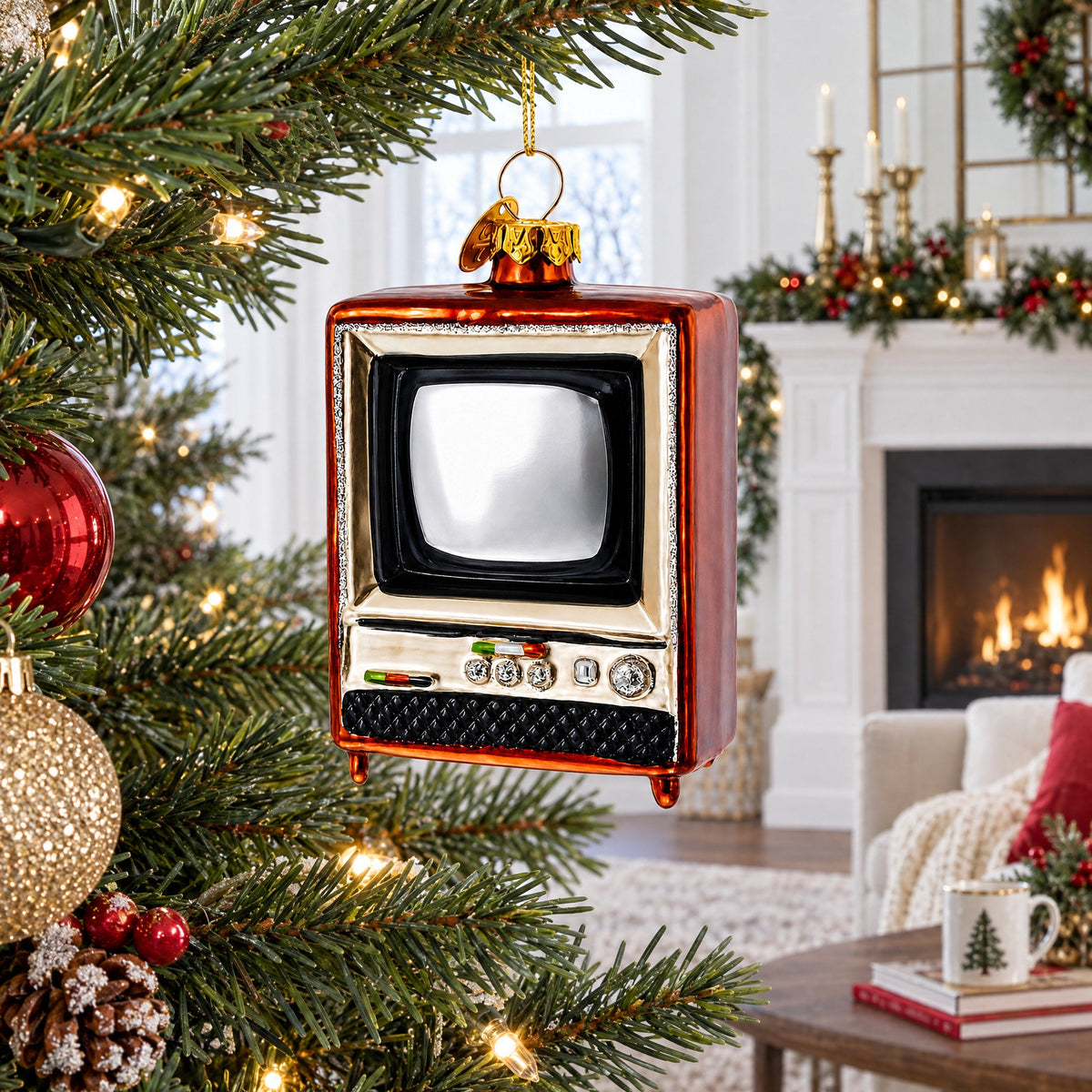 Nostalgic Retro Classic TV Glass Christmas Ornament