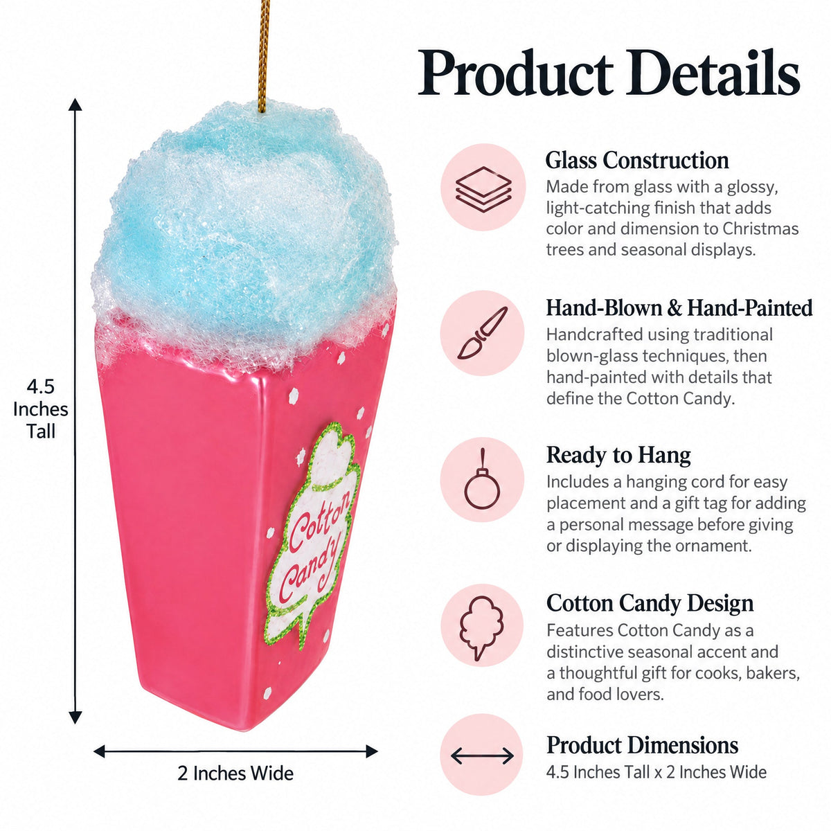 Cotton Candy Glass Christmas Ornament