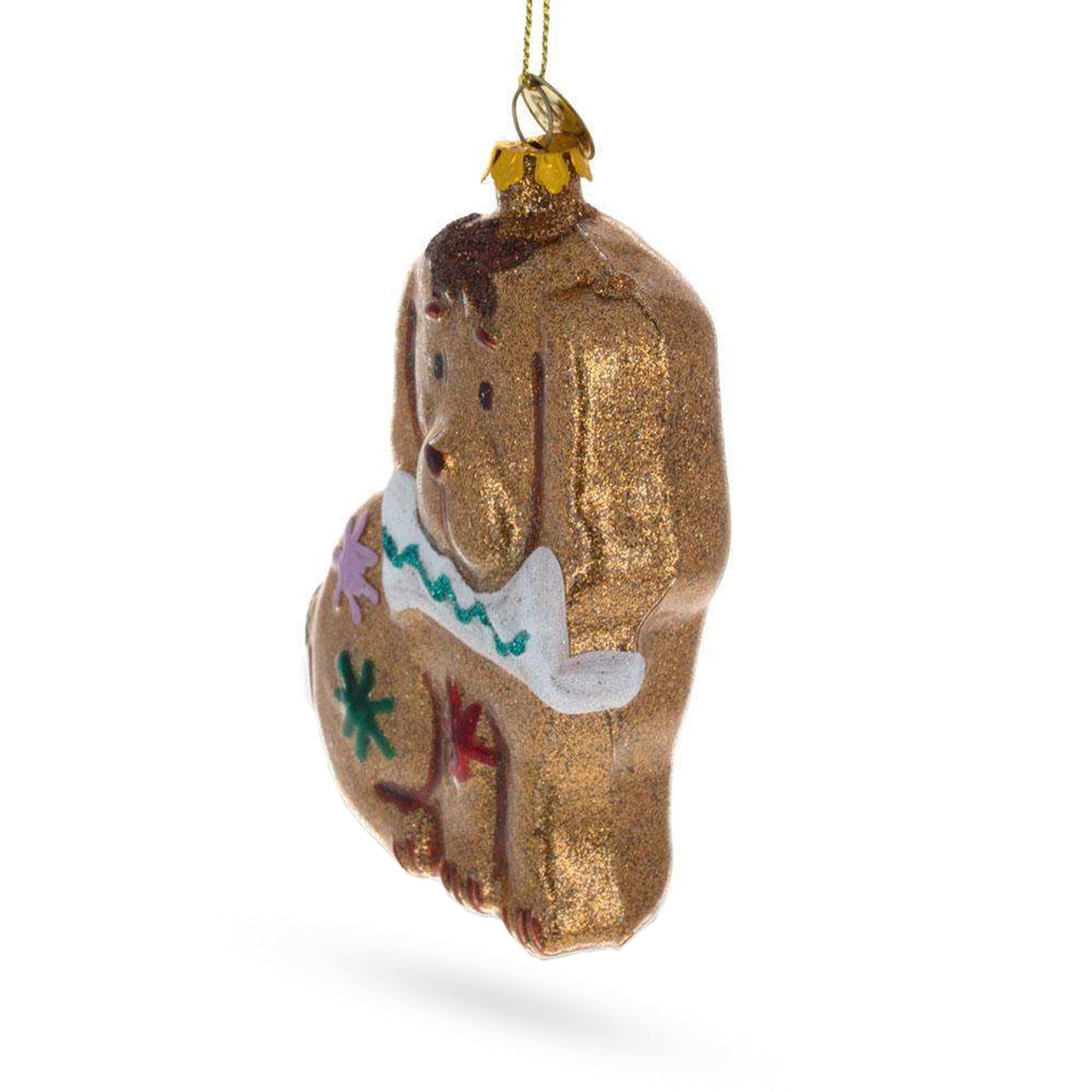 Gingerbread Dog with Bone Glass Christmas Ornament
