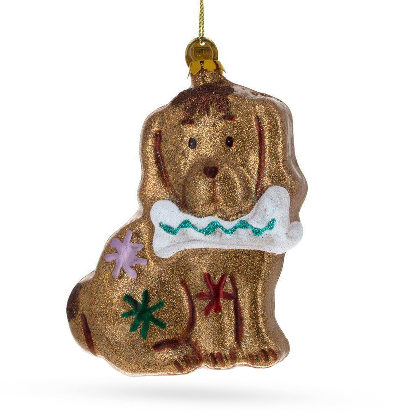 Gingerbread Dog with Bone Glass Christmas Ornament