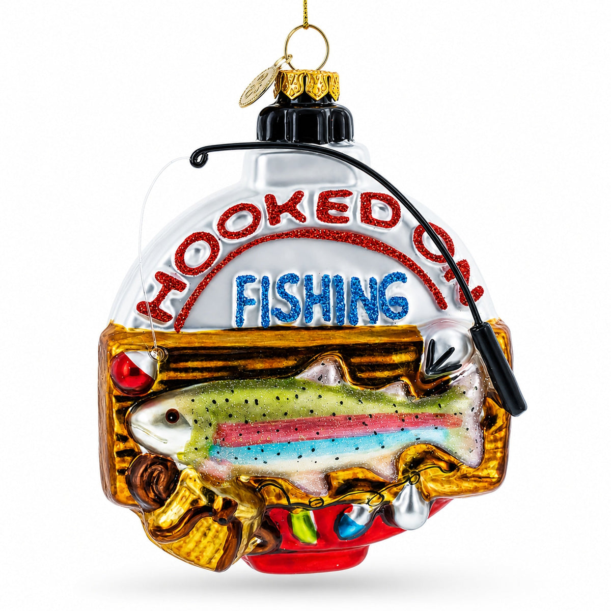 Captivating "Hooked on Fishing" Glass Christmas Ornament