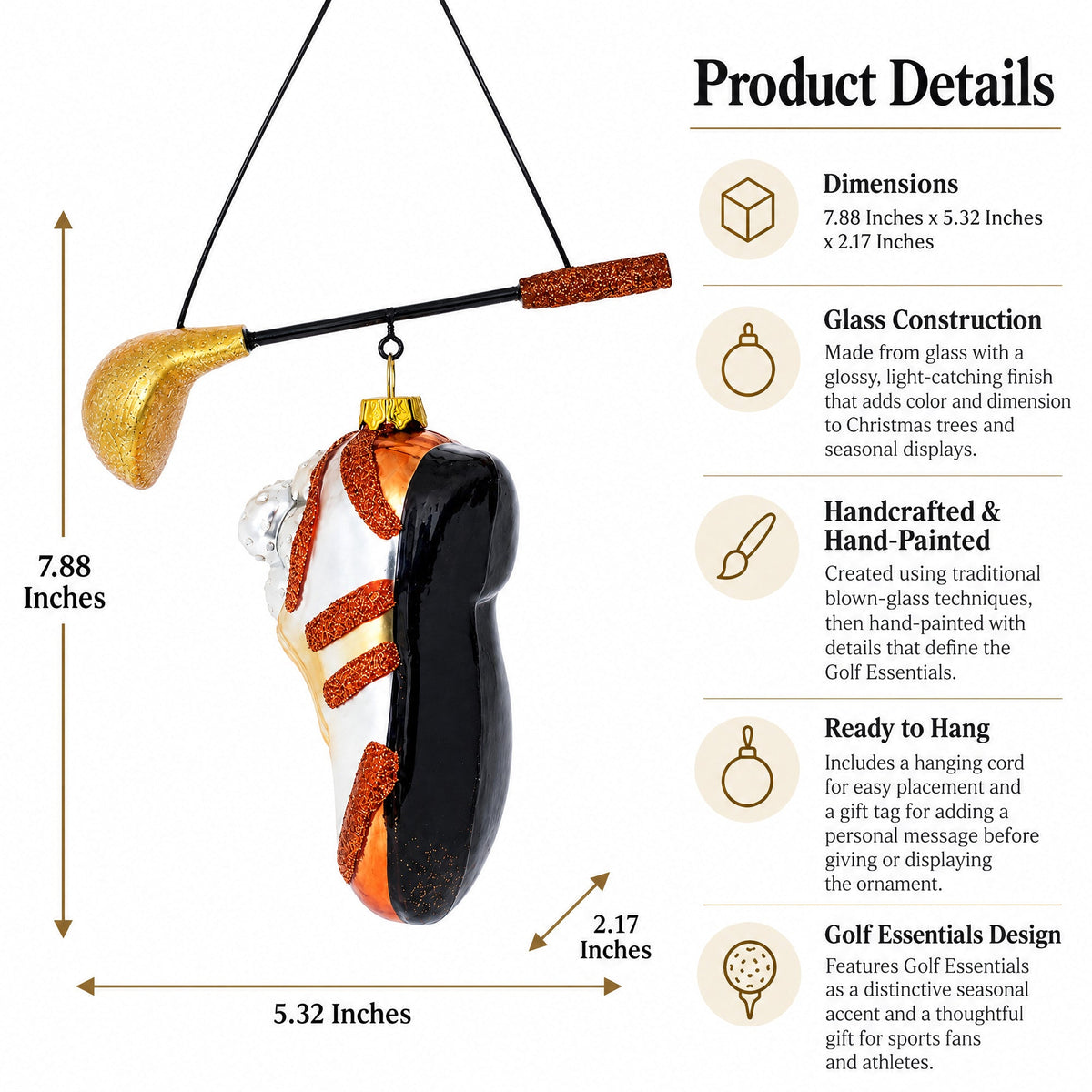 Golf Essentials Glass Christmas Ornament