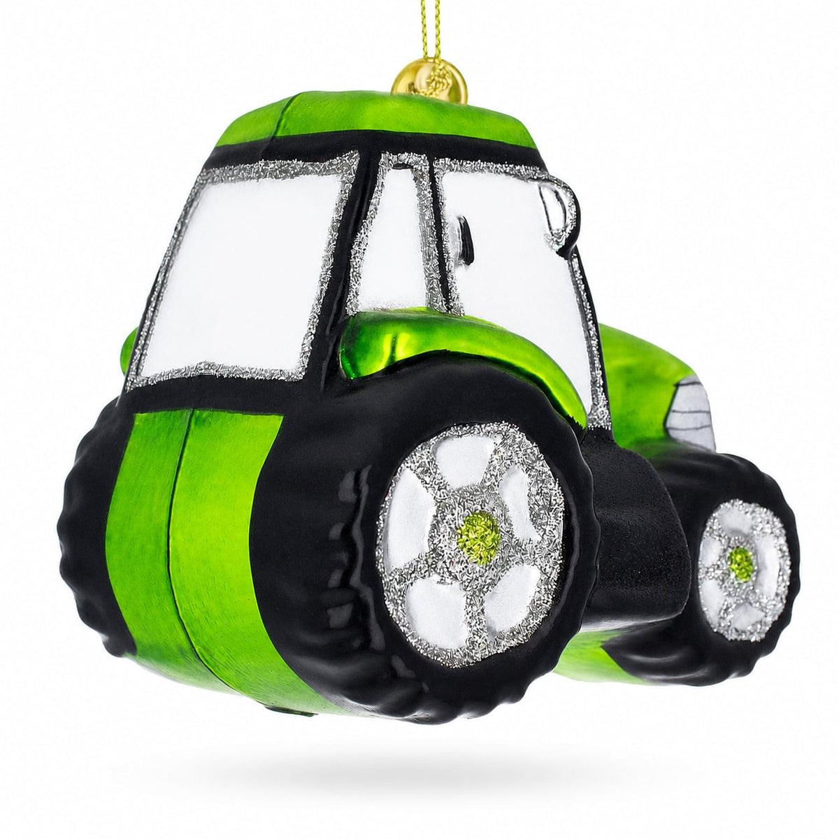 Rustic Green Tractor Glass Christmas Ornament