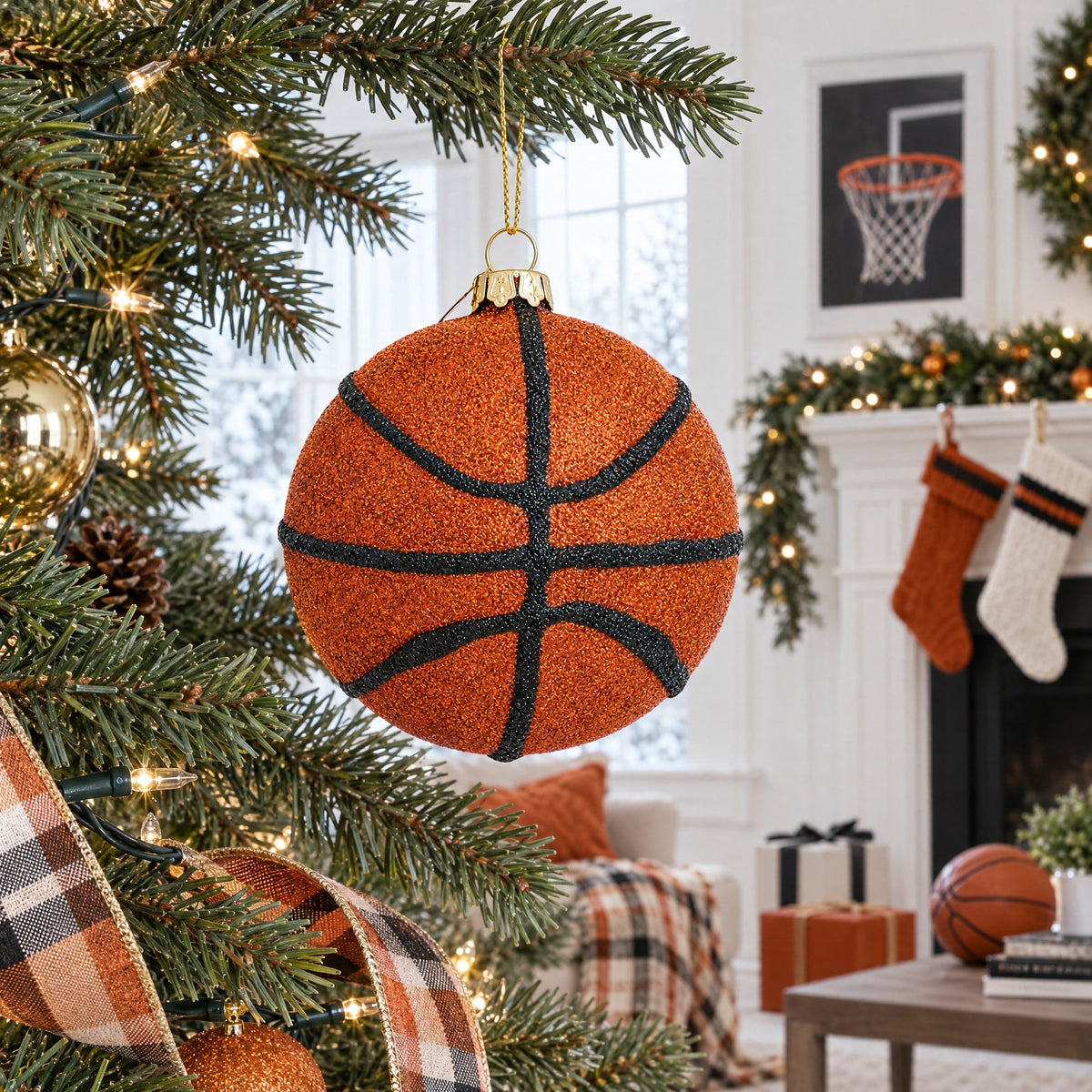 Slam-Dunk Basketball Glass Christmas Ornament