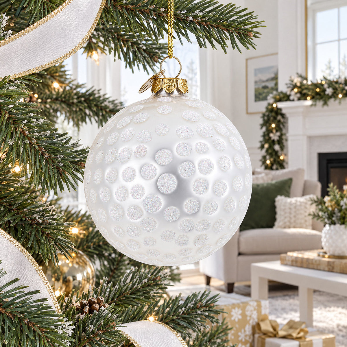 Textured Golf Ball Glass Christmas Ornament