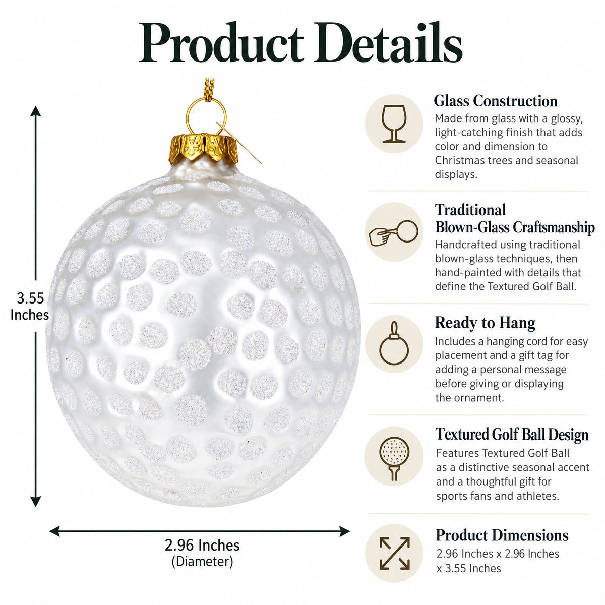 Textured Golf Ball Glass Christmas Ornament
